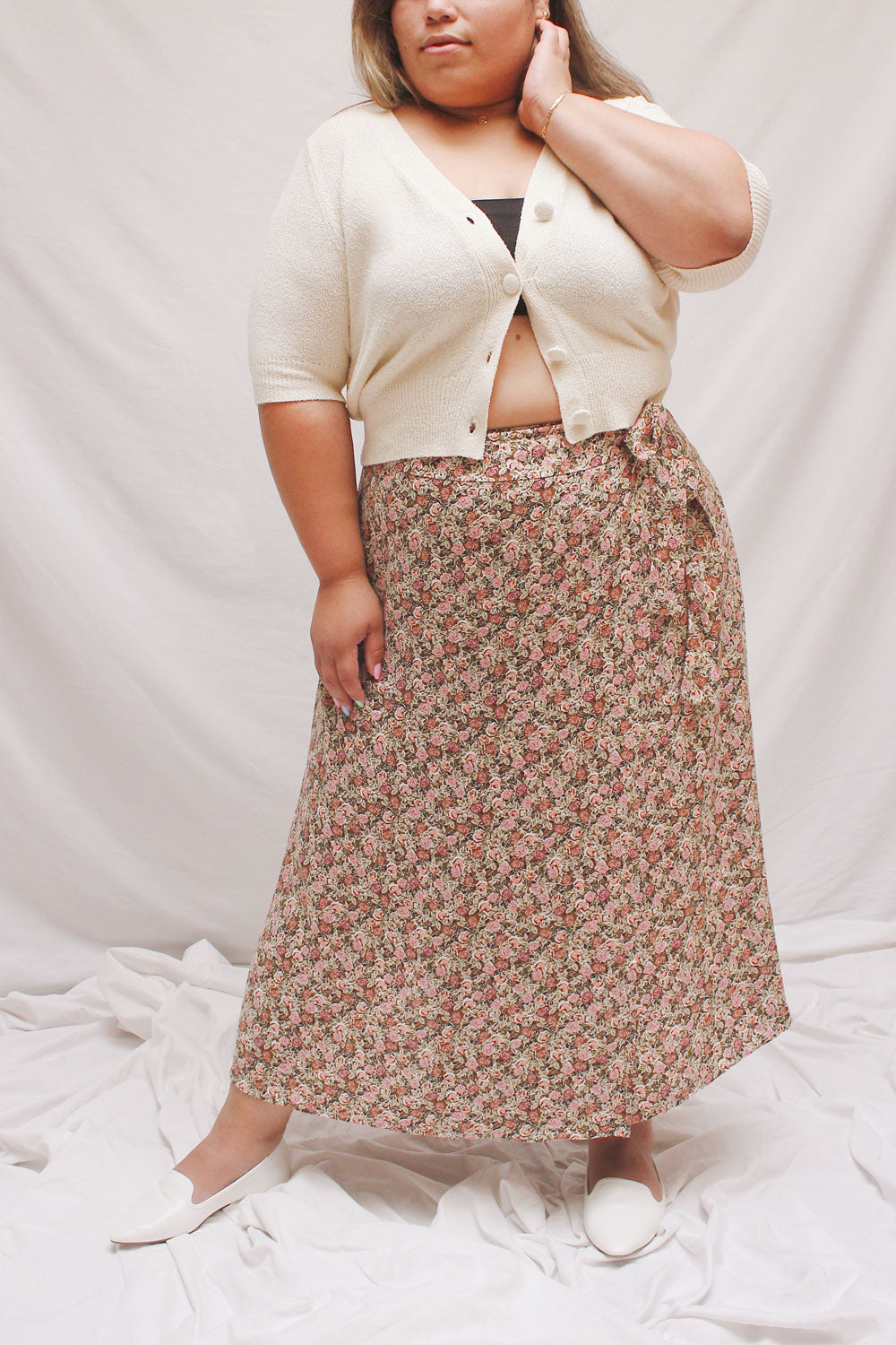 Tansy Green Ribbed Knit Button-Up Top | Boutique 1861 model cream