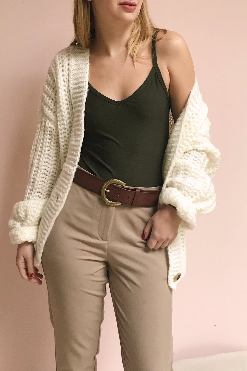 Caitlyn Green Stretchy Bodysuit | La Petite Garçonne on model