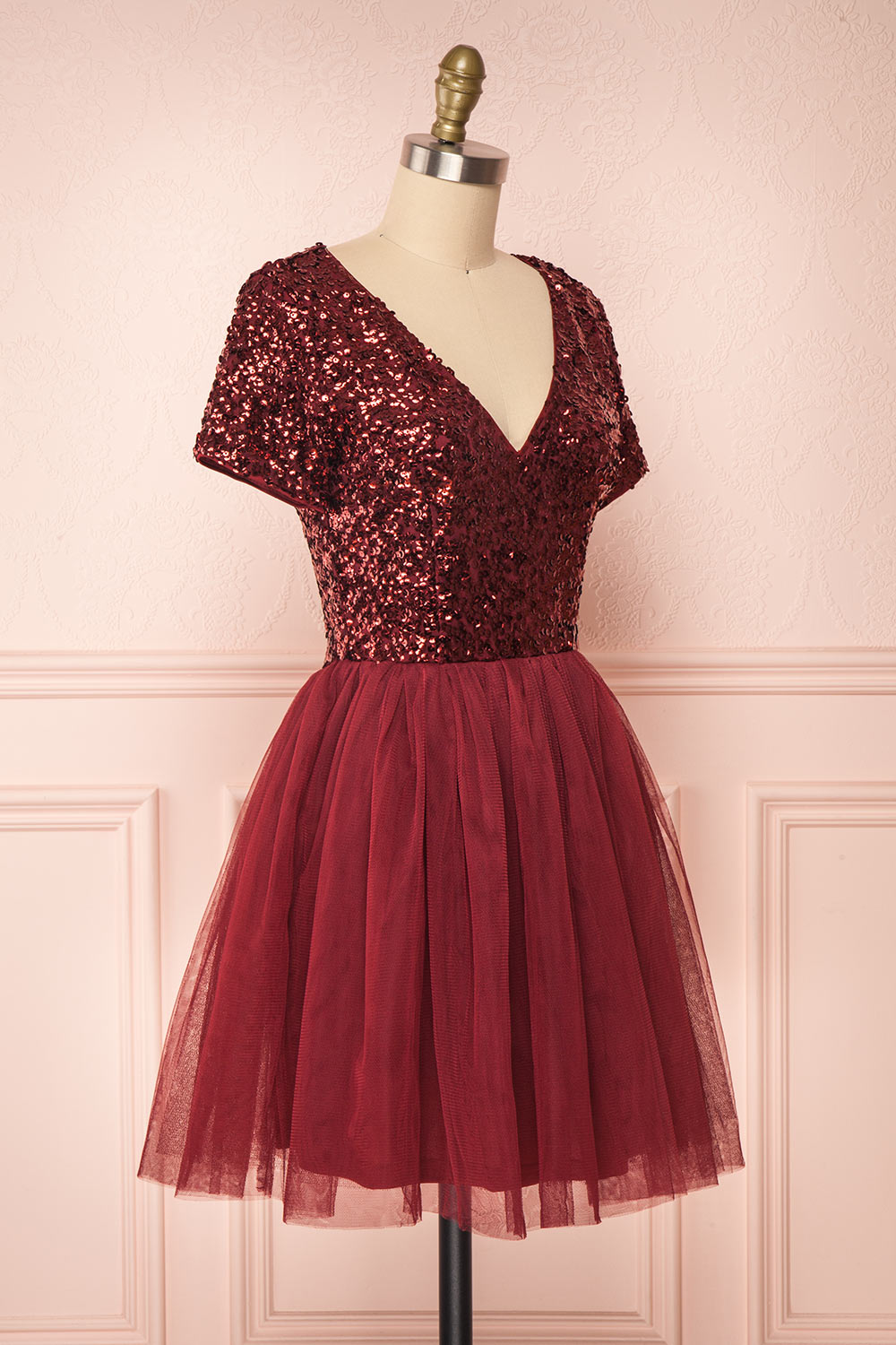 Sydalie Rouge Burgundy Sequin A-Line Party Dress side view | Boutique 1861
