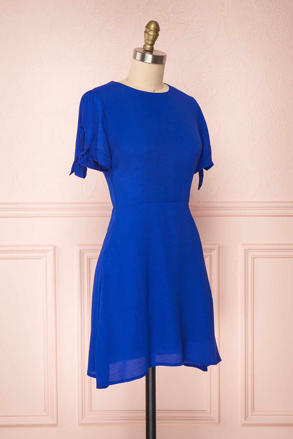 Synda Sapphire Blue Flared Dress with Puff Sleeves | Boutique 1861