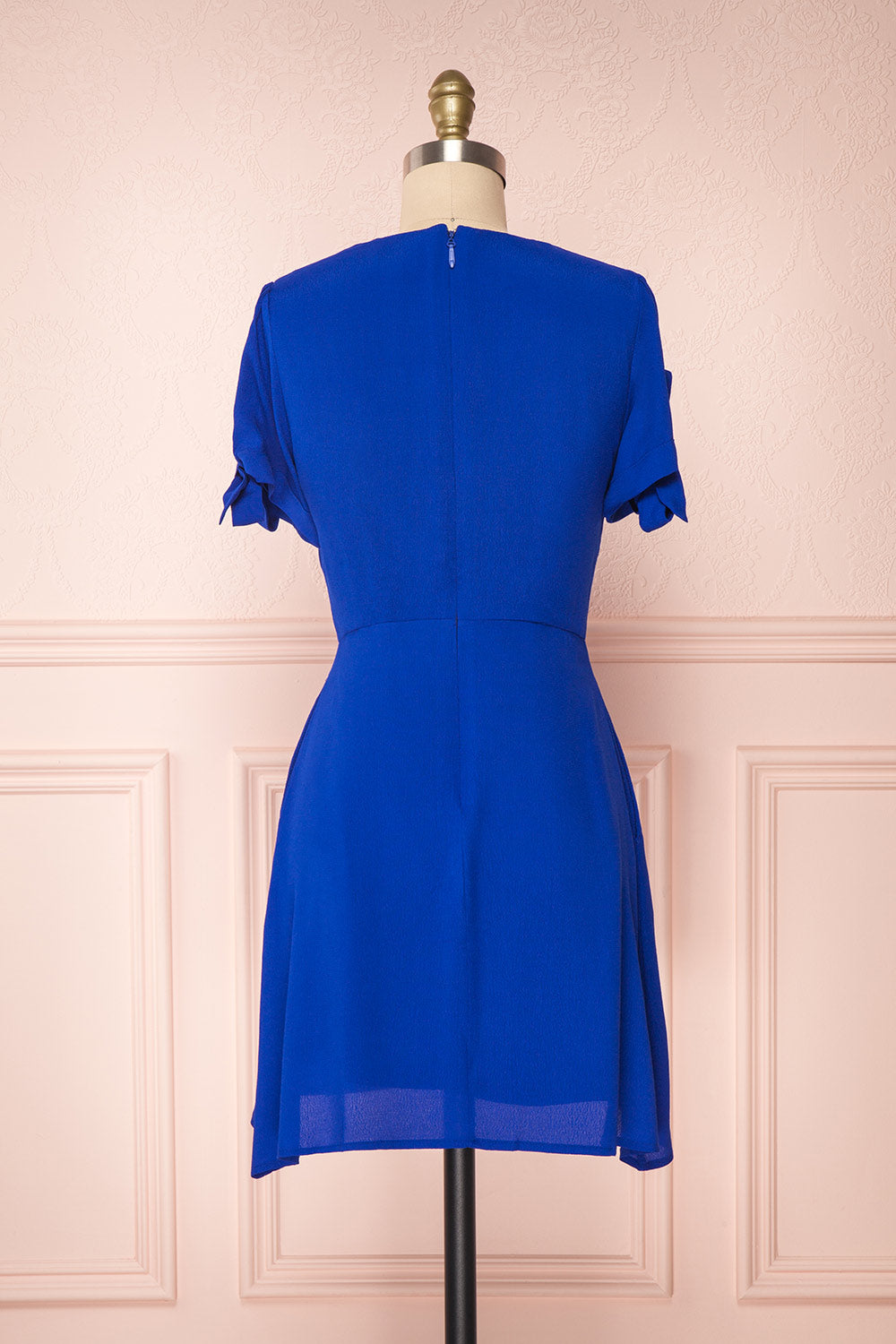 Synda Sapphire Blue Flared Dress with Puff Sleeves | Boutique 1861