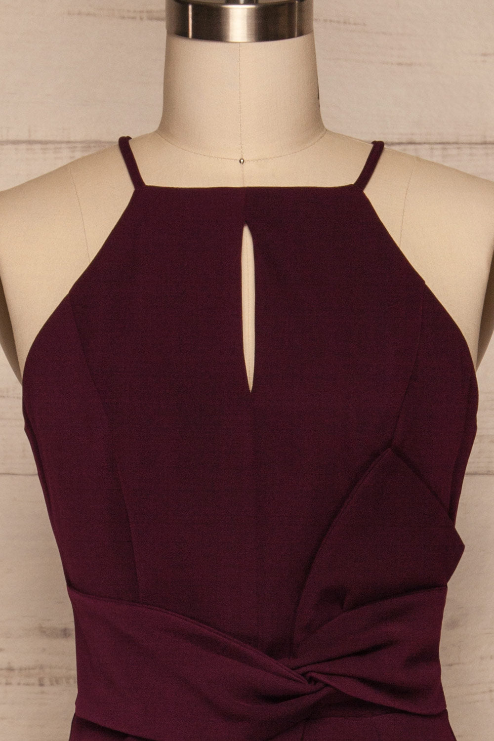Tamzin Plum Halter Jumpsuit | Combinaison front close up | La Petite Garçonne