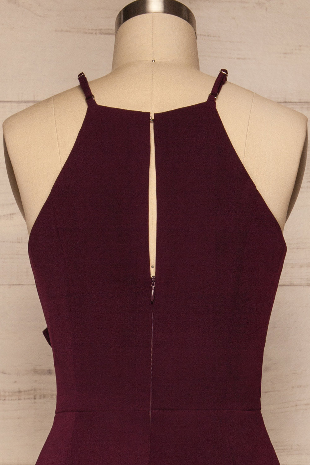 Tamzin Plum Halter Jumpsuit | Combinaison back close up | La Petite Garçonne