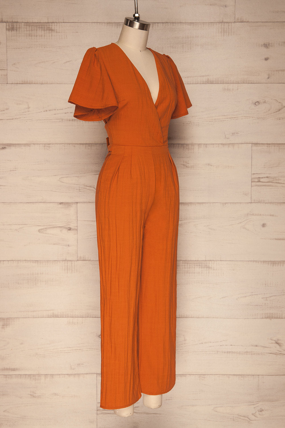 Tarja Rust Orange Short Sleeve Jumpsuit | La petite garçonne side view