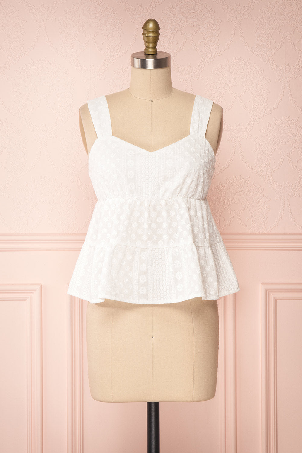 Tarxien White Floral Cropped Tank Top | Boutique 1861 front view