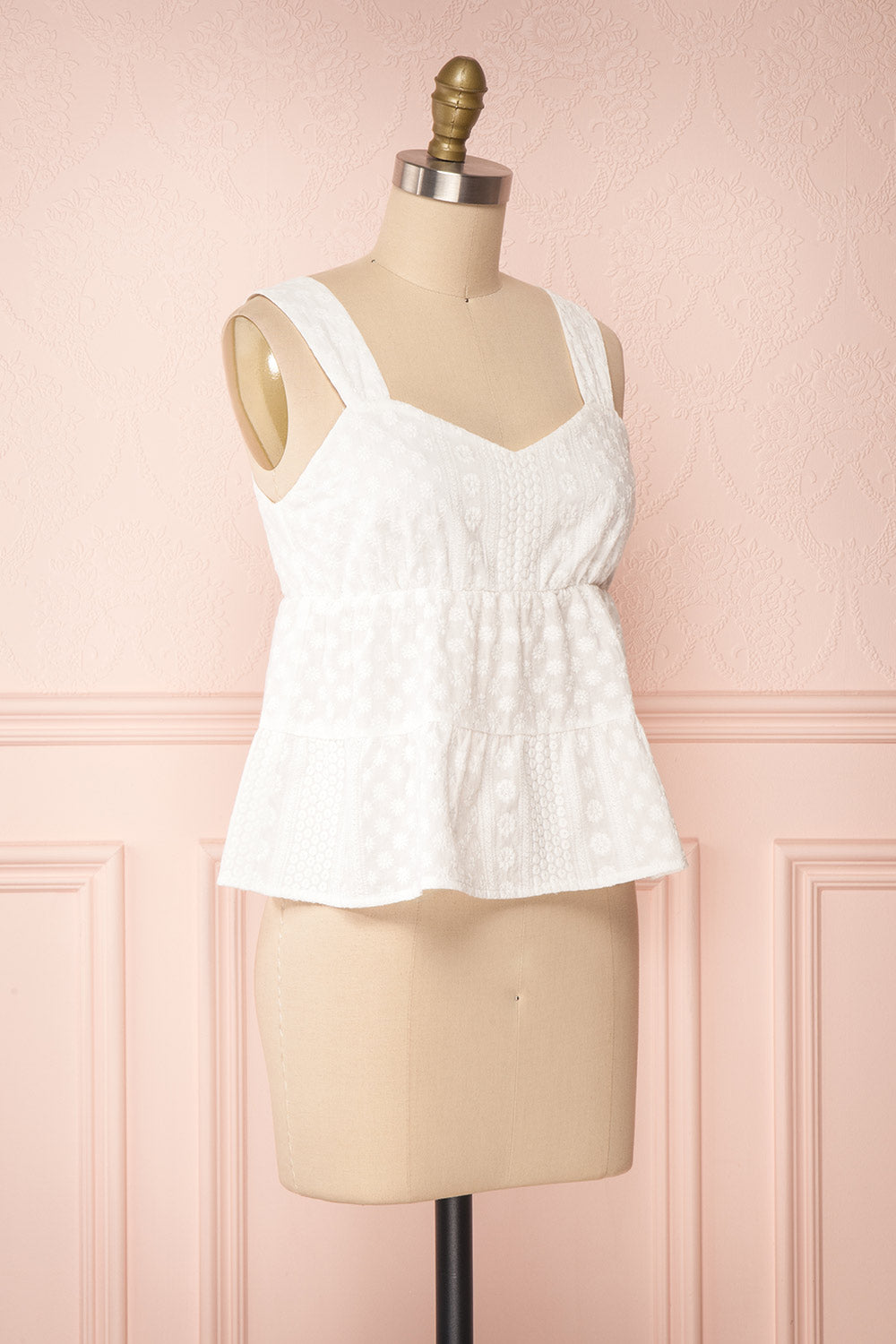 Tarxien White Floral Cropped Tank Top | Boutique 1861 side view