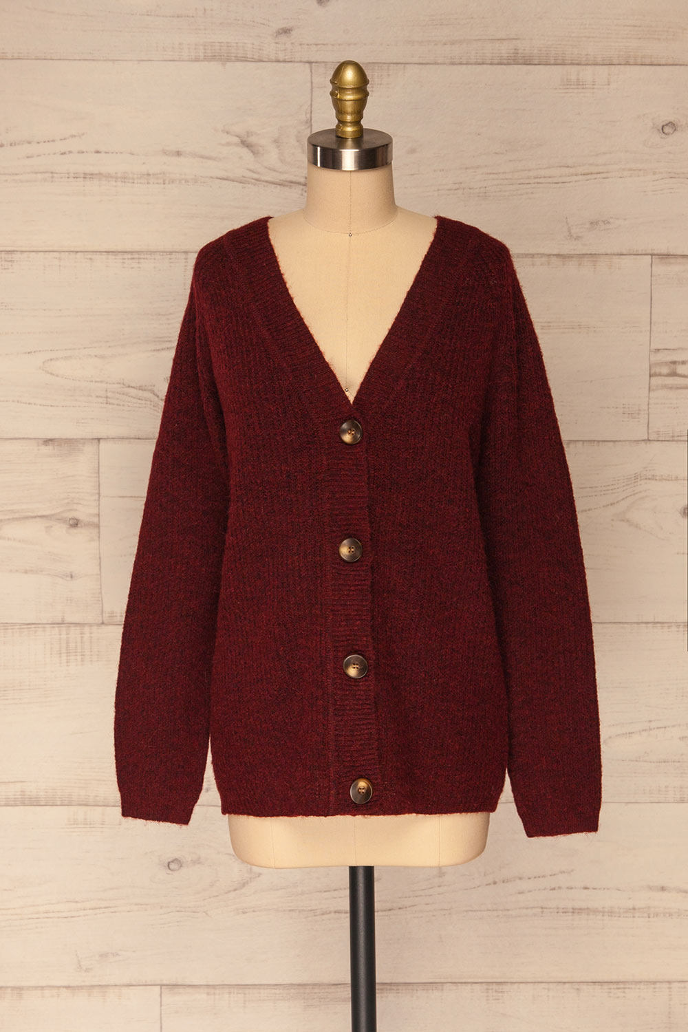 Telde Burgundy Button-Up Cardigan | La petite garçonne front view