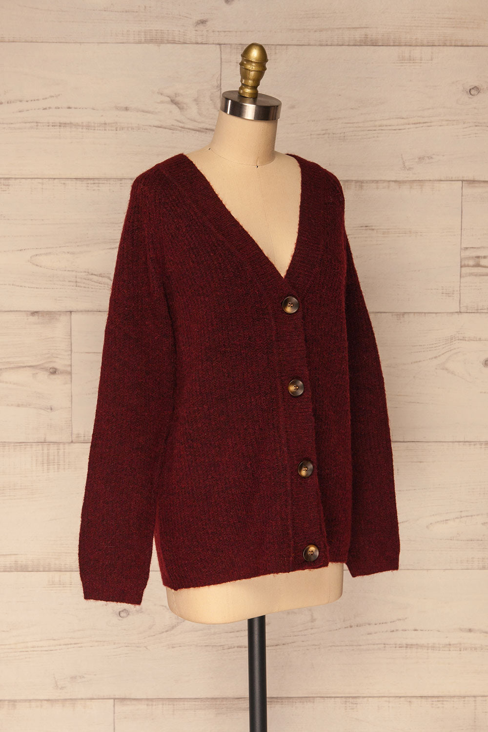 Telde Burgundy Button-Up Cardigan | La petite garçonne side view
