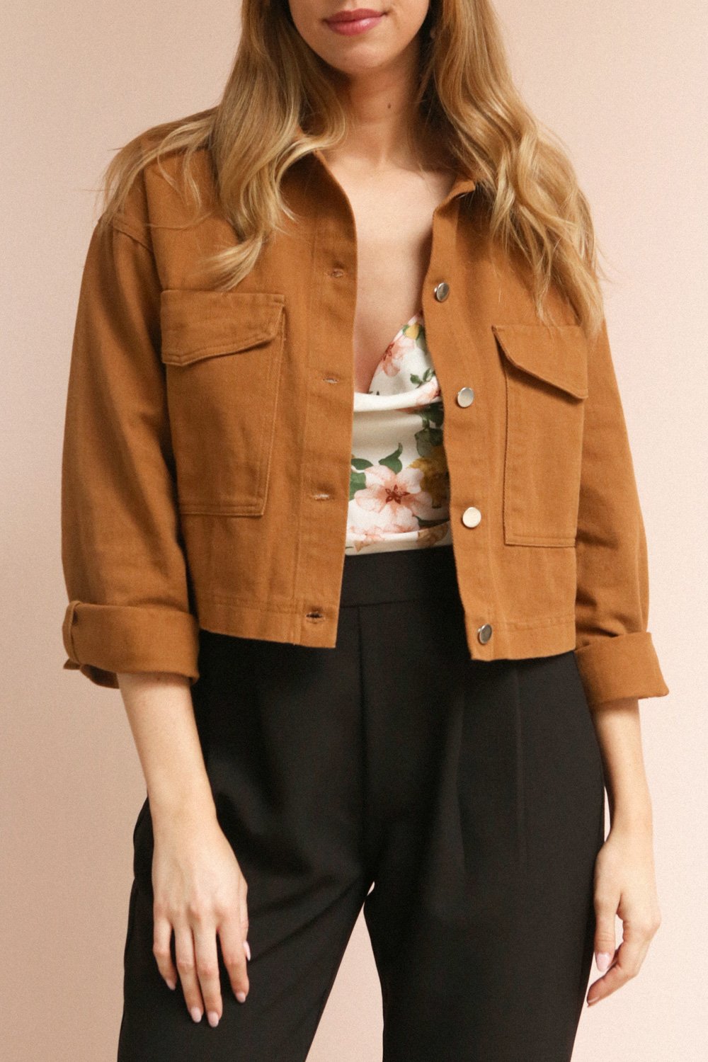 Ternopil Brown Trucker Jacket | La Petite Garçonne on model