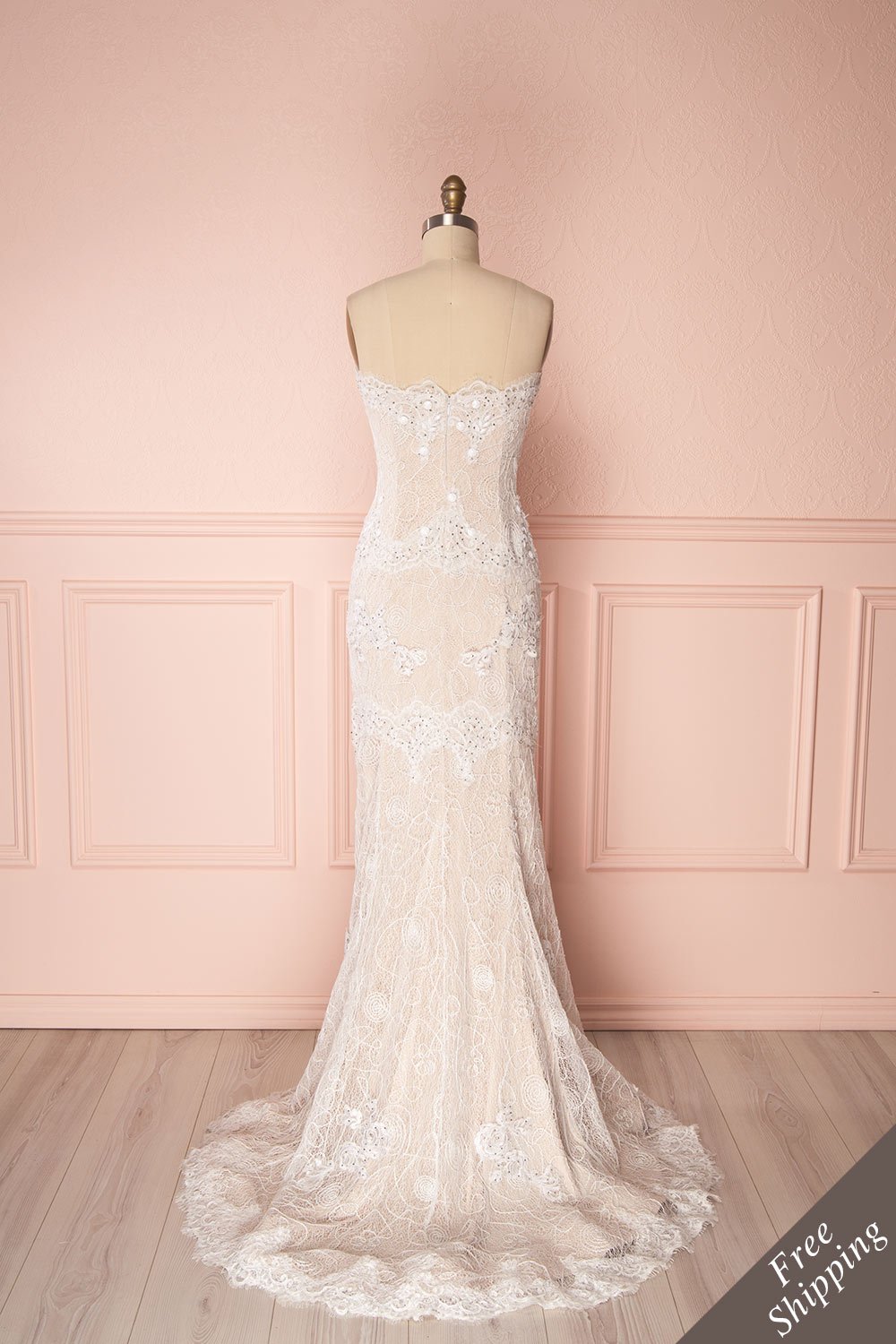 Teura White & Beige Embroidered Bustier Gown with Train | Boudoir 1861