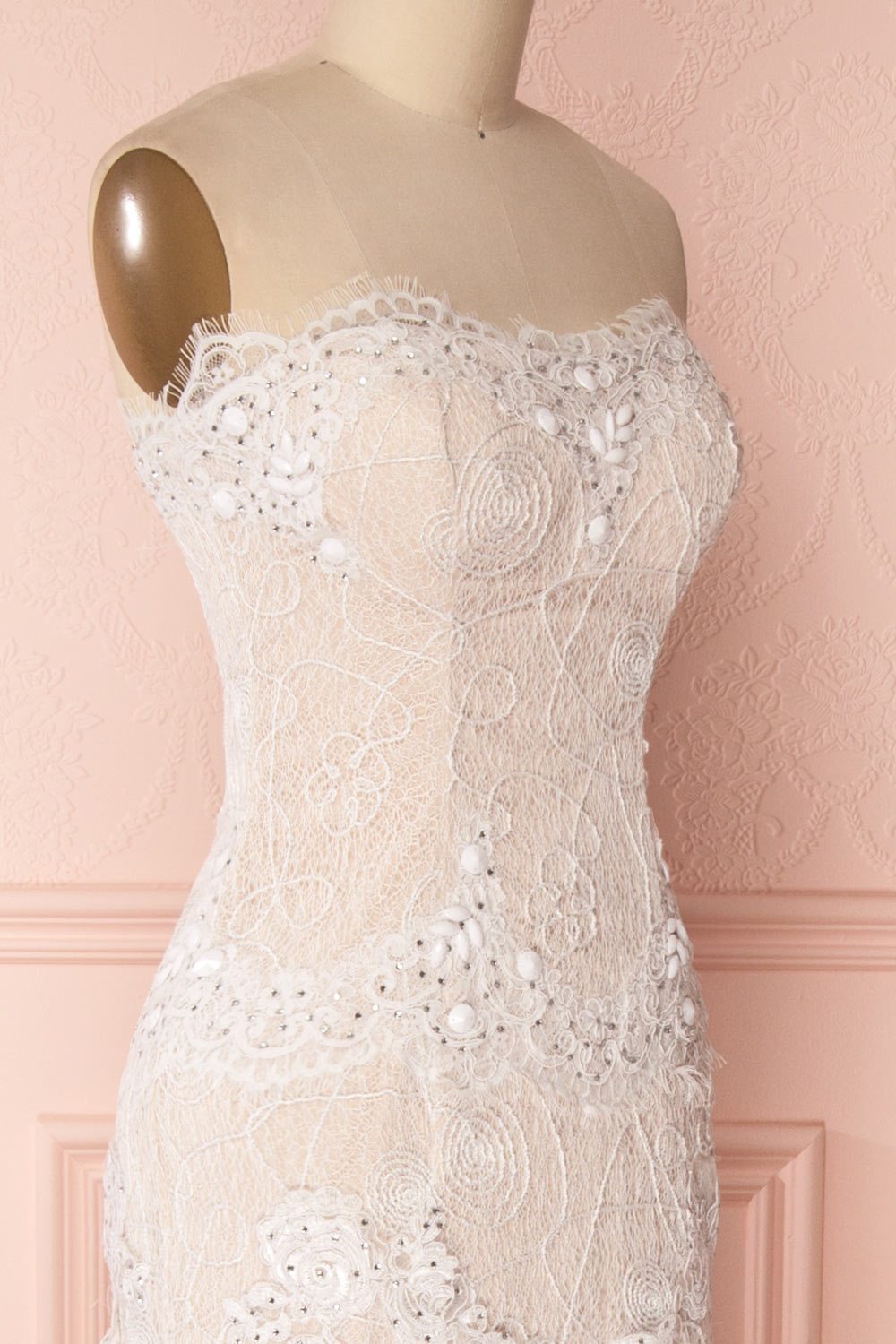 Teura White & Beige Embroidered Bustier Gown with Train | Boudoir 1861