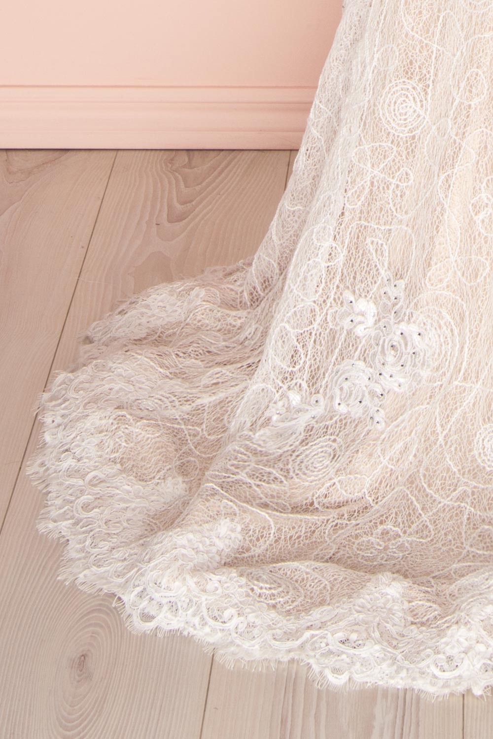 Teura White & Beige Embroidered Bustier Gown with Train | Boudoir 1861