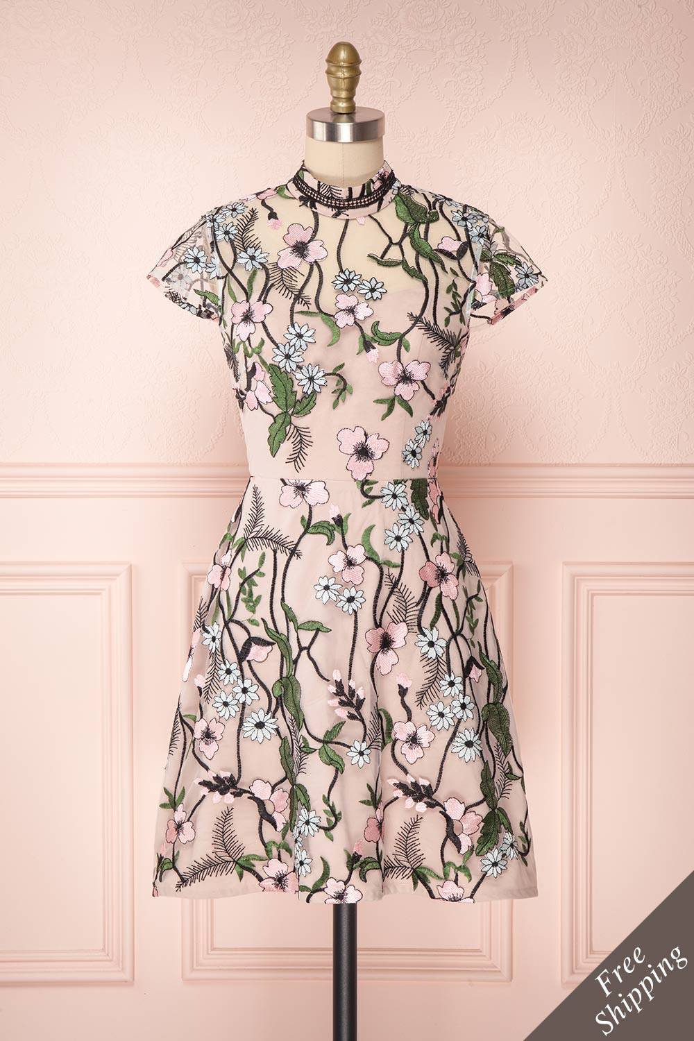 Thanusa Floral Embroidered Laced Back Cocktail Dress | Boutique 1861