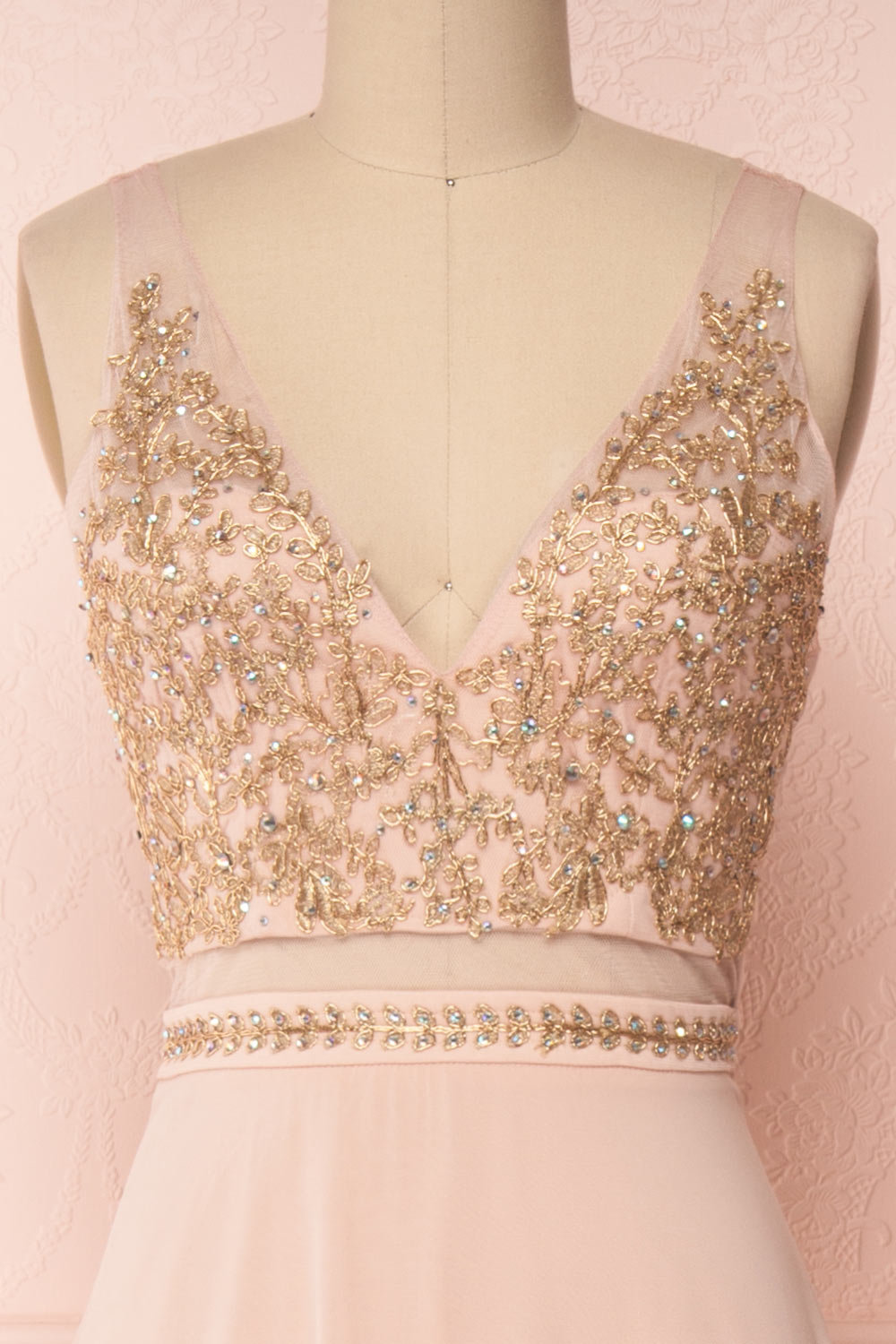 Thayna Blush Pink Embroidered Maxi Prom Dress | Boutique 1861