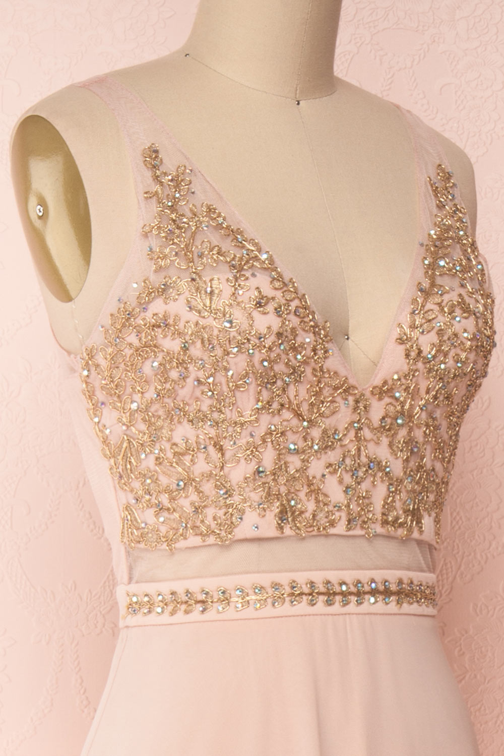 Thayna Blush Pink Embroidered Maxi Prom Dress | Boutique 1861