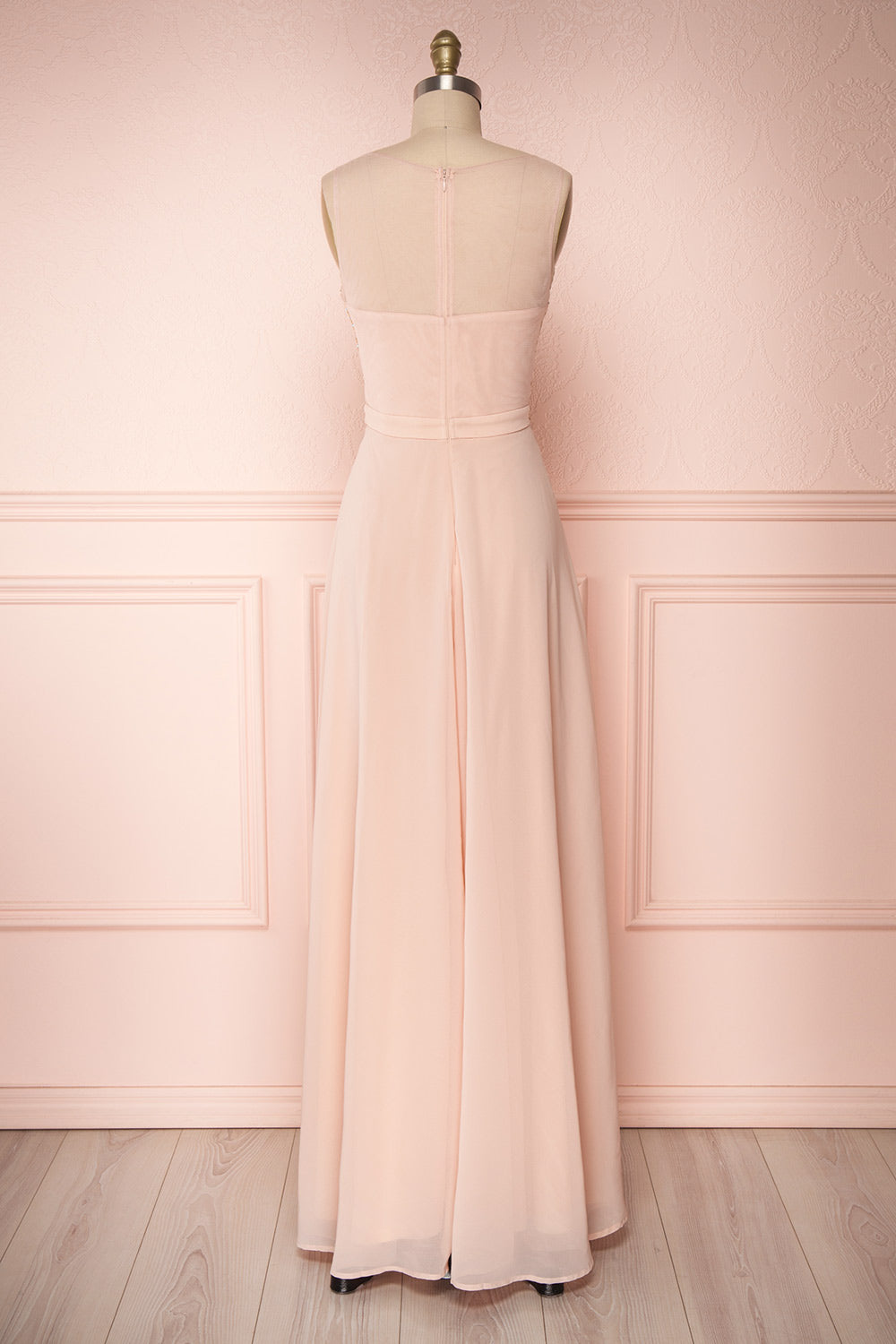 Thayna Blush Pink Embroidered Maxi Prom Dress | Boutique 1861