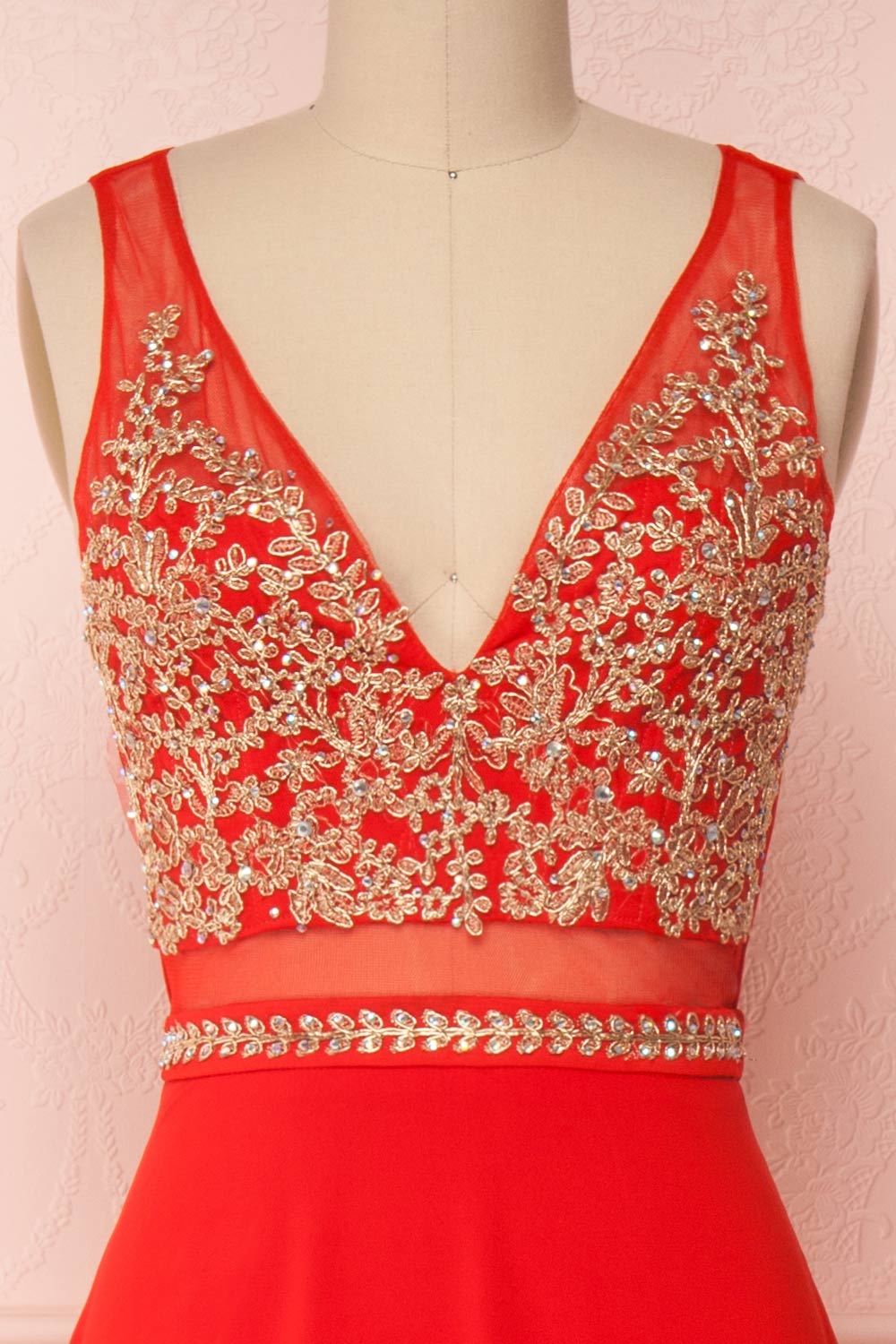 Thayna Red Embroidered Maxi Prom Dress | Boutique 1861