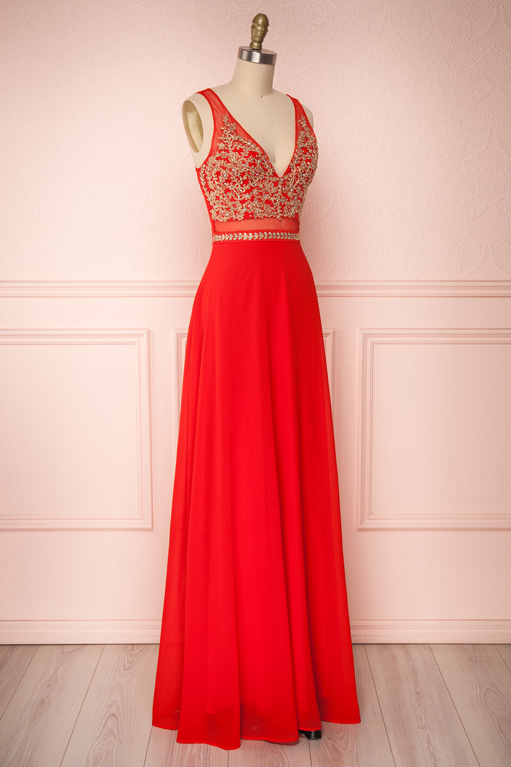 Thayna Red Embroidered Maxi Prom Dress | Boutique 1861