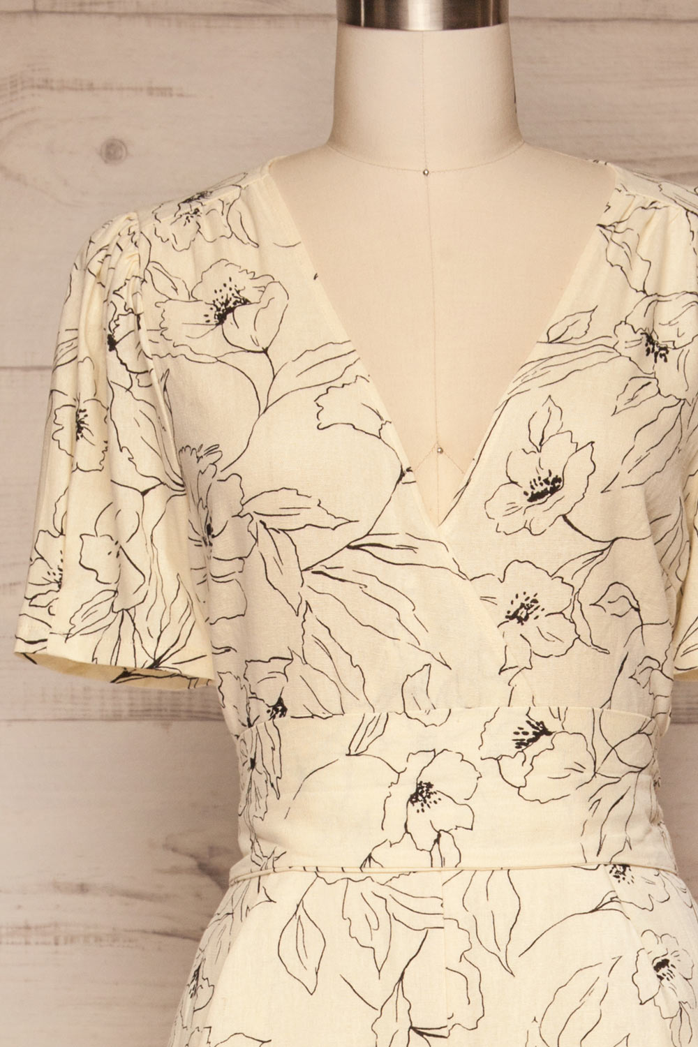 Timisoara Cream Floral Wrap Romper | La petite garçonne front close up