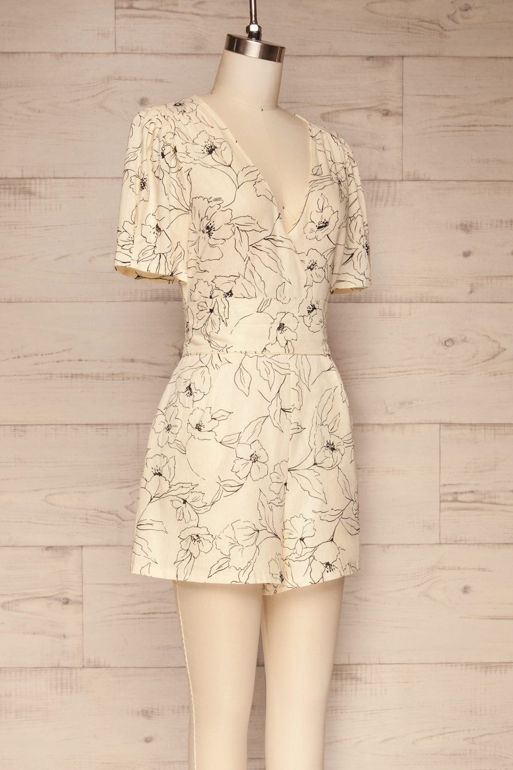 Timisoara Cream Floral Wrap Romper | La petite garçonne side view