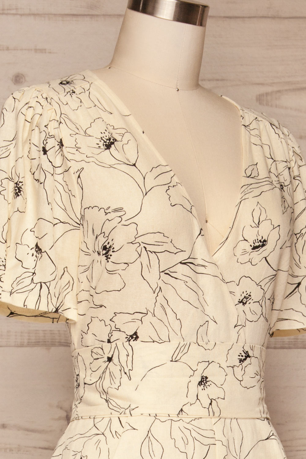 Timisoara Cream Floral Wrap Romper | La petite garçonne side close up