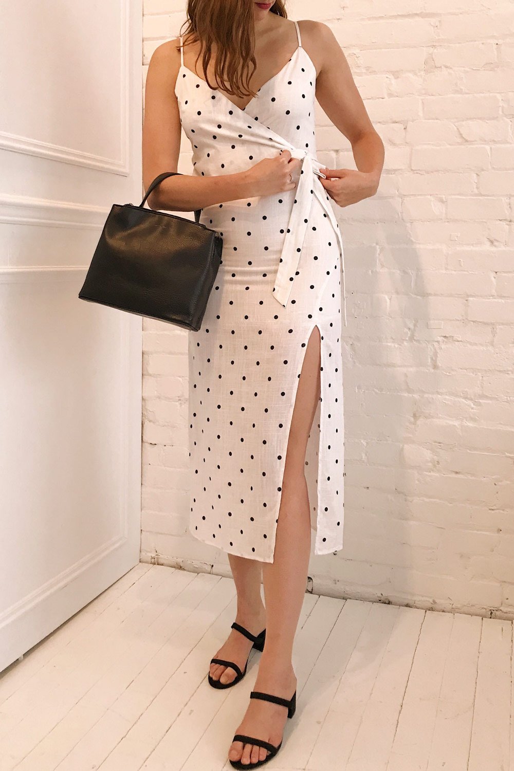 Tirana White Polka Dot Wrap Dress | La petite garçonne model look