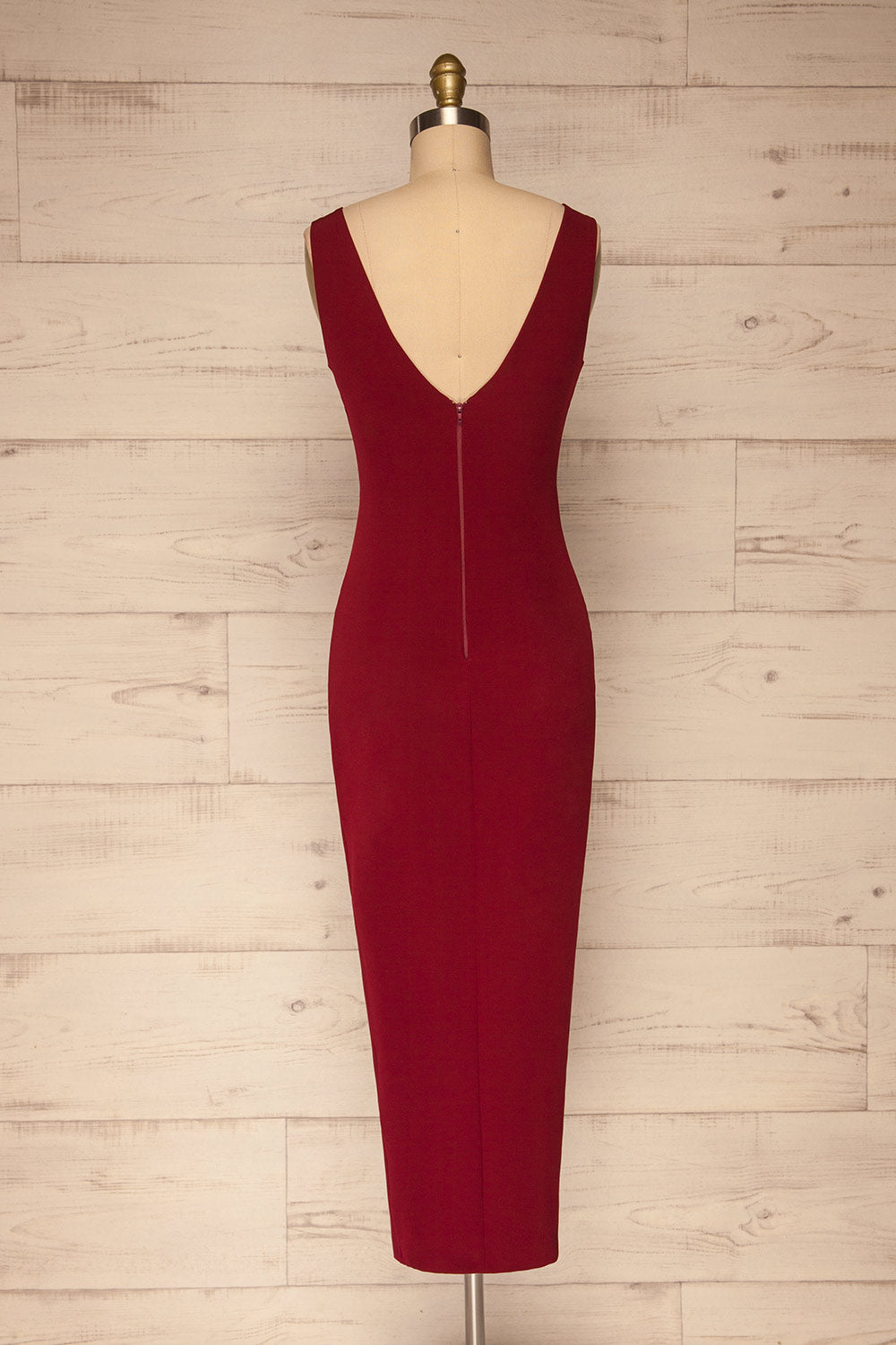 Tivoli Burgundy V-Neck Midi Dress | La petite garçonne back view