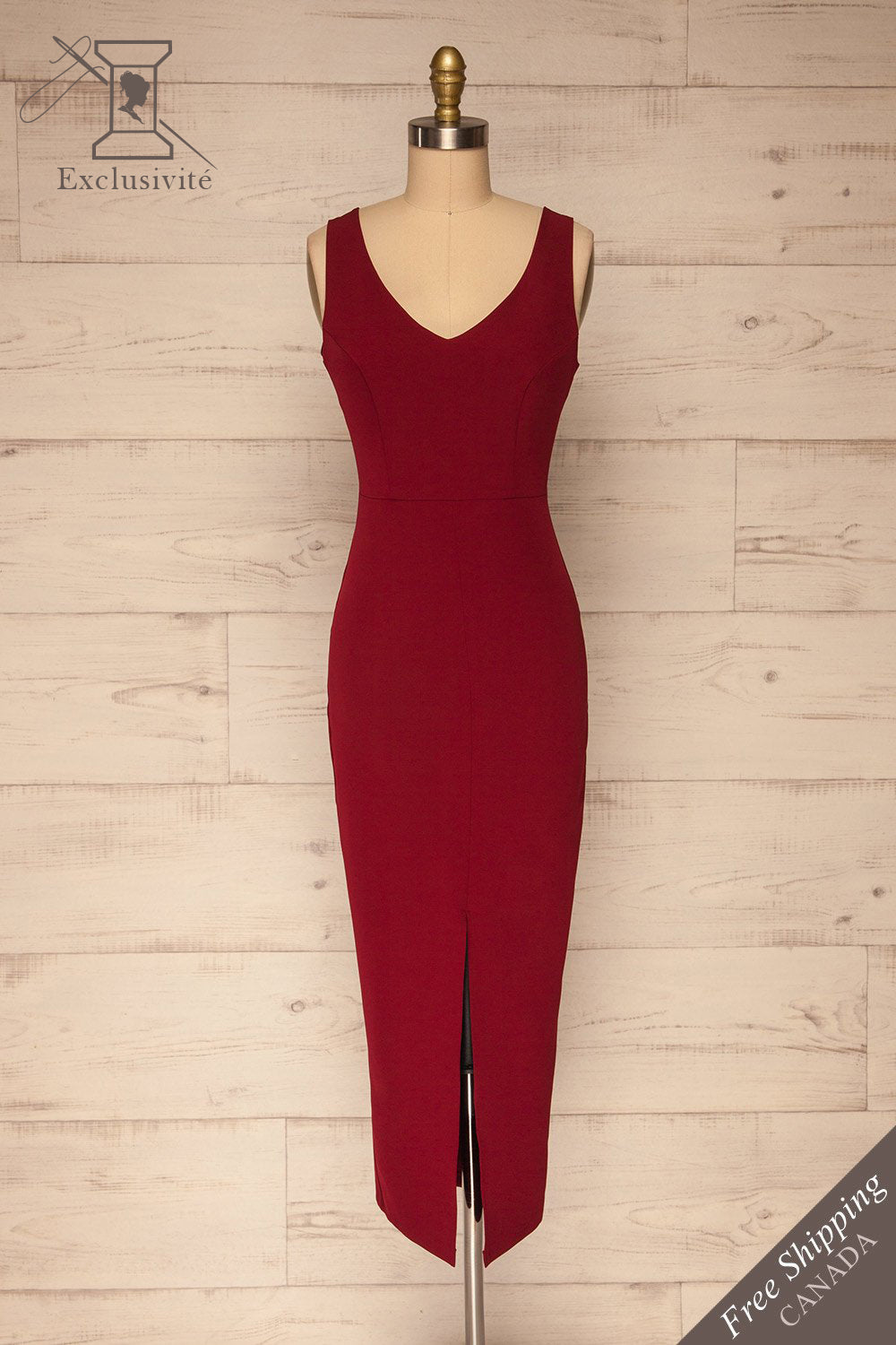 Tivoli Burgundy V-Neck Midi Dress | La petite garçonne