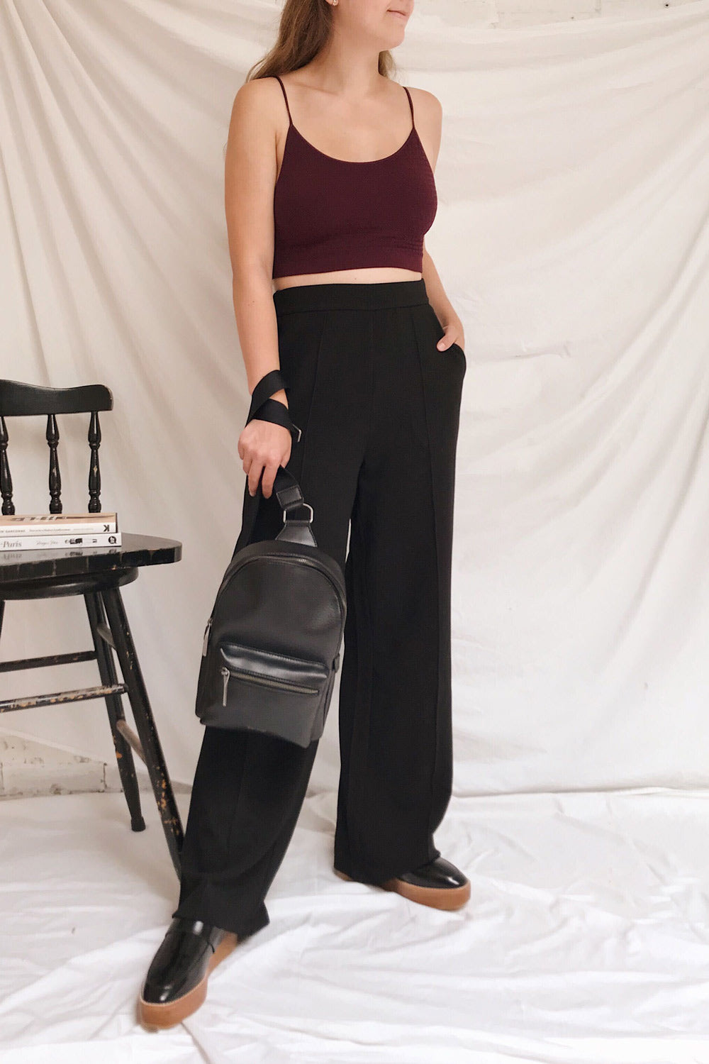 Devesa Black Wide Leg Pants w/ Pockets | La petite garçonne model look