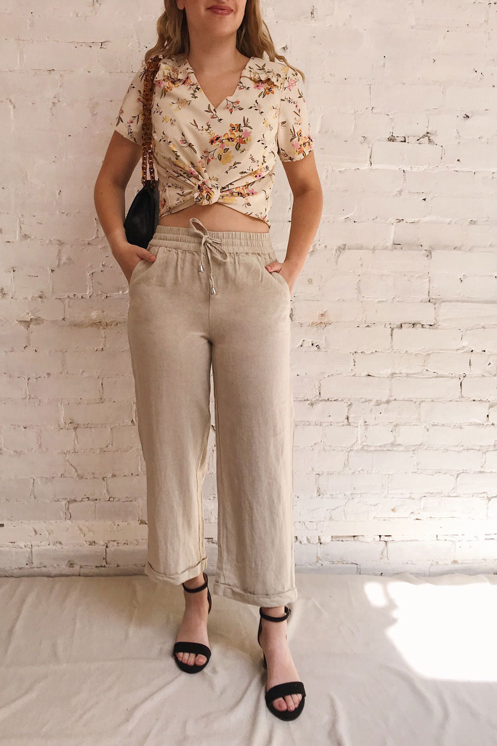 Lobez Green Wide Leg Pants w/ Pockets | La petite garçonne on model
