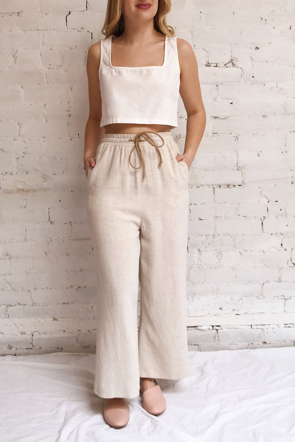 Bormla Beige Wide Leg Pants | La petite garçonne model look