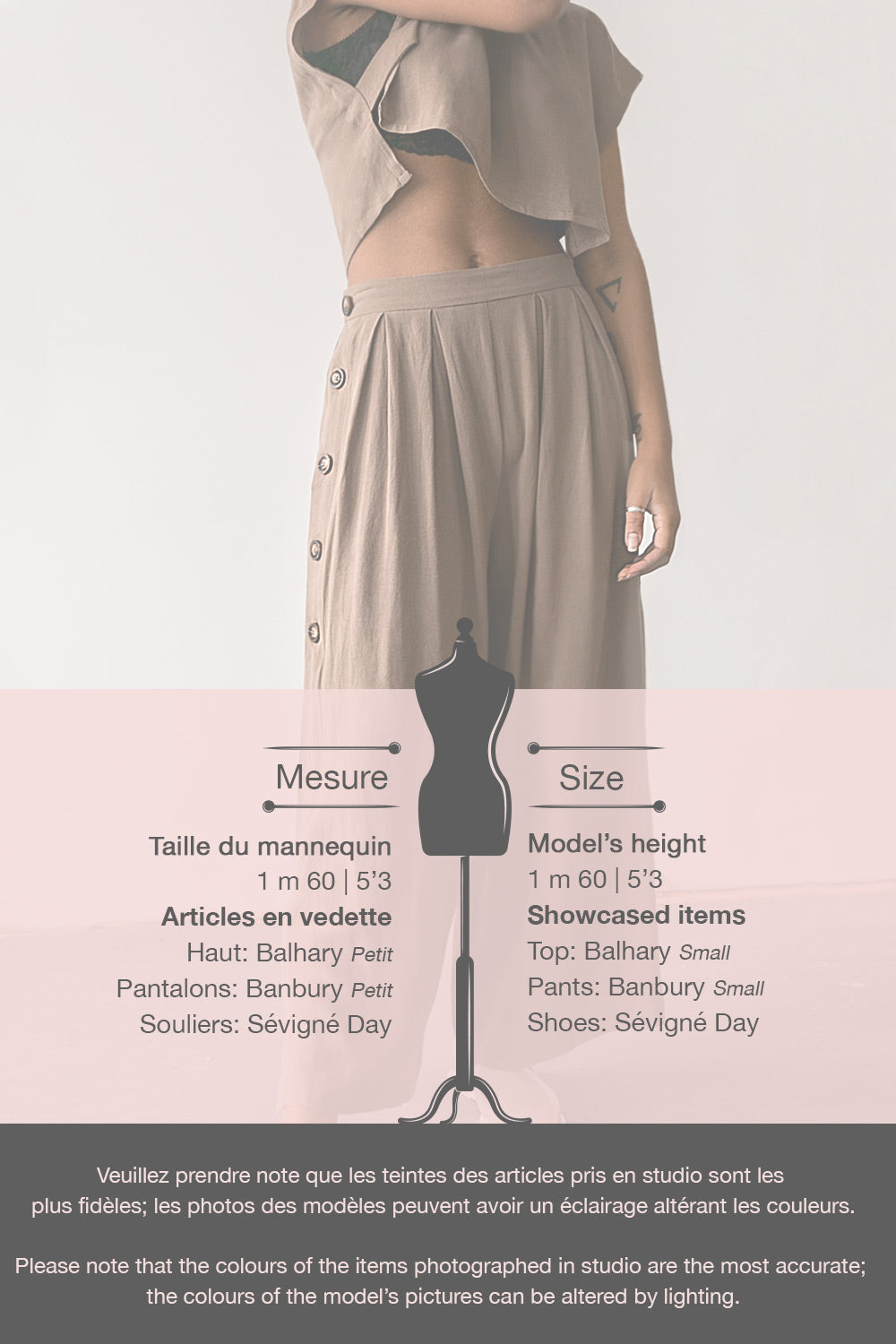 Balhary Khaki Short Sleeved Crop Top | La Petite Garçonne Chpt. 2 on model with measurements