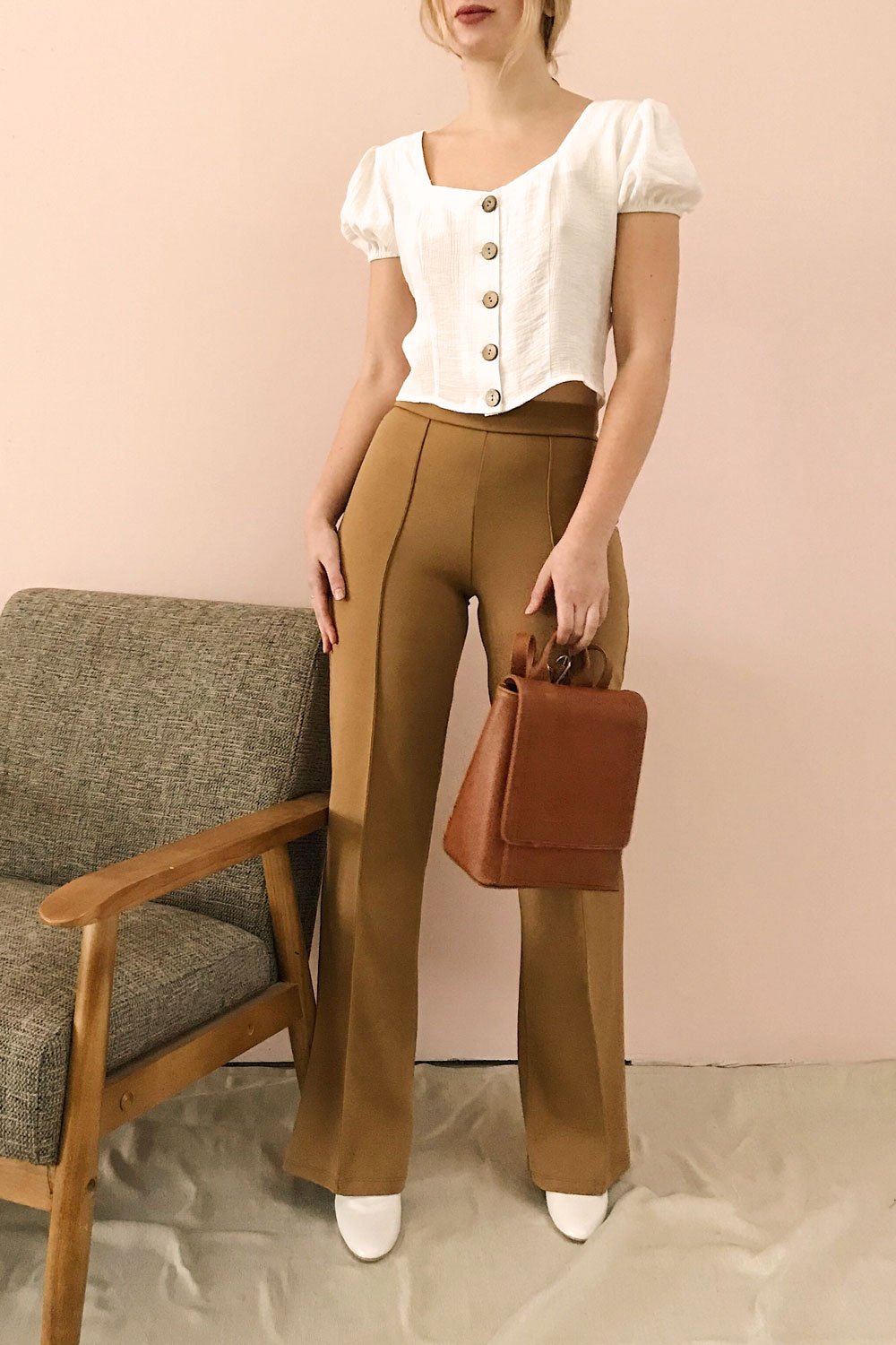Casita Rust Orange High-Waisted Pants | La petite garçonne on model