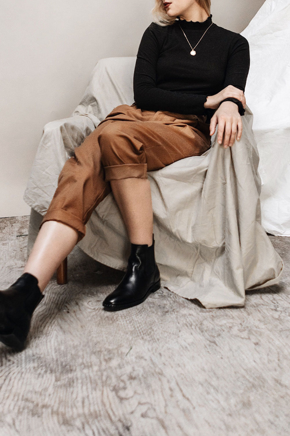 Wicres Taupe High Waisted Straight Leg Pants | La Petite Garçonne