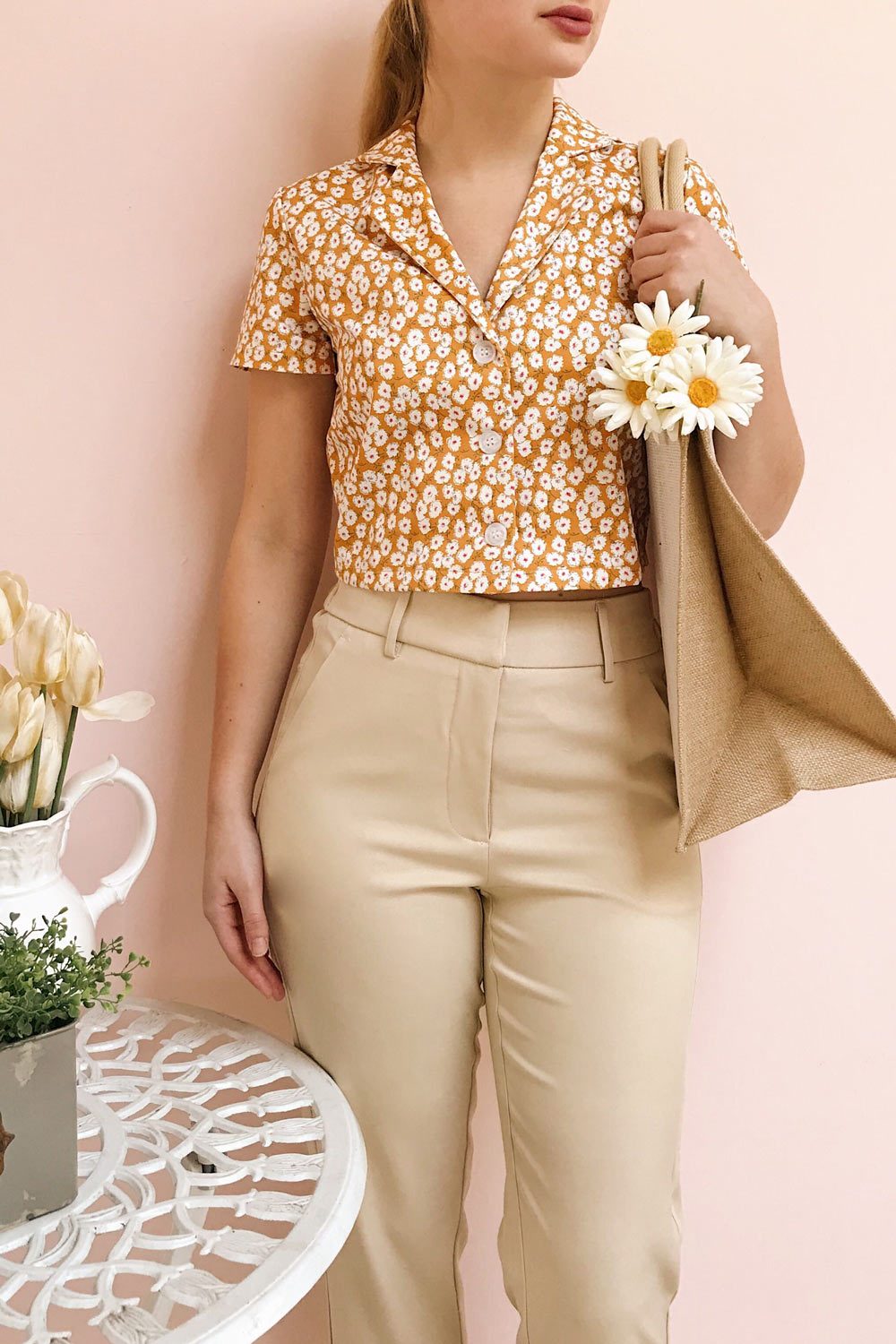 Gersimi Floral Button-up Crop Top | Boutique 1861 on model