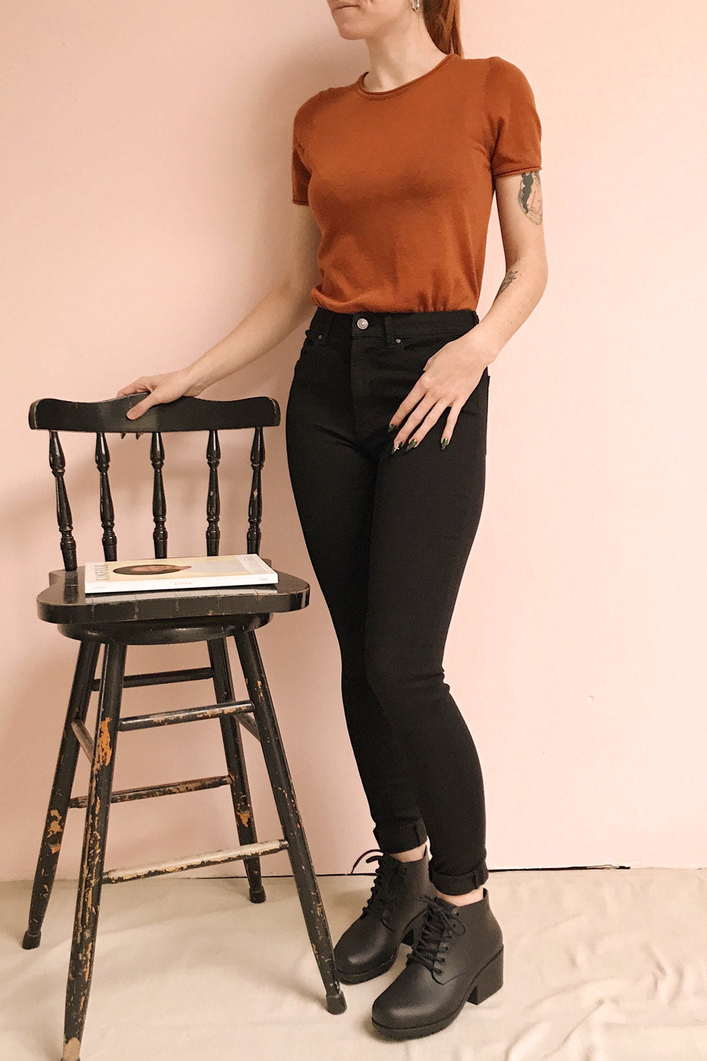 Copenhagen Black Stretchable Skinny Jeans | La petite garçonne model look