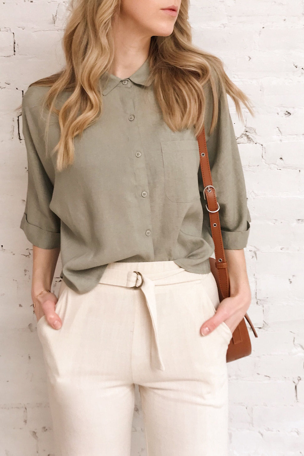Grytviken Green Cropped Shirt | La petite garçonne on model