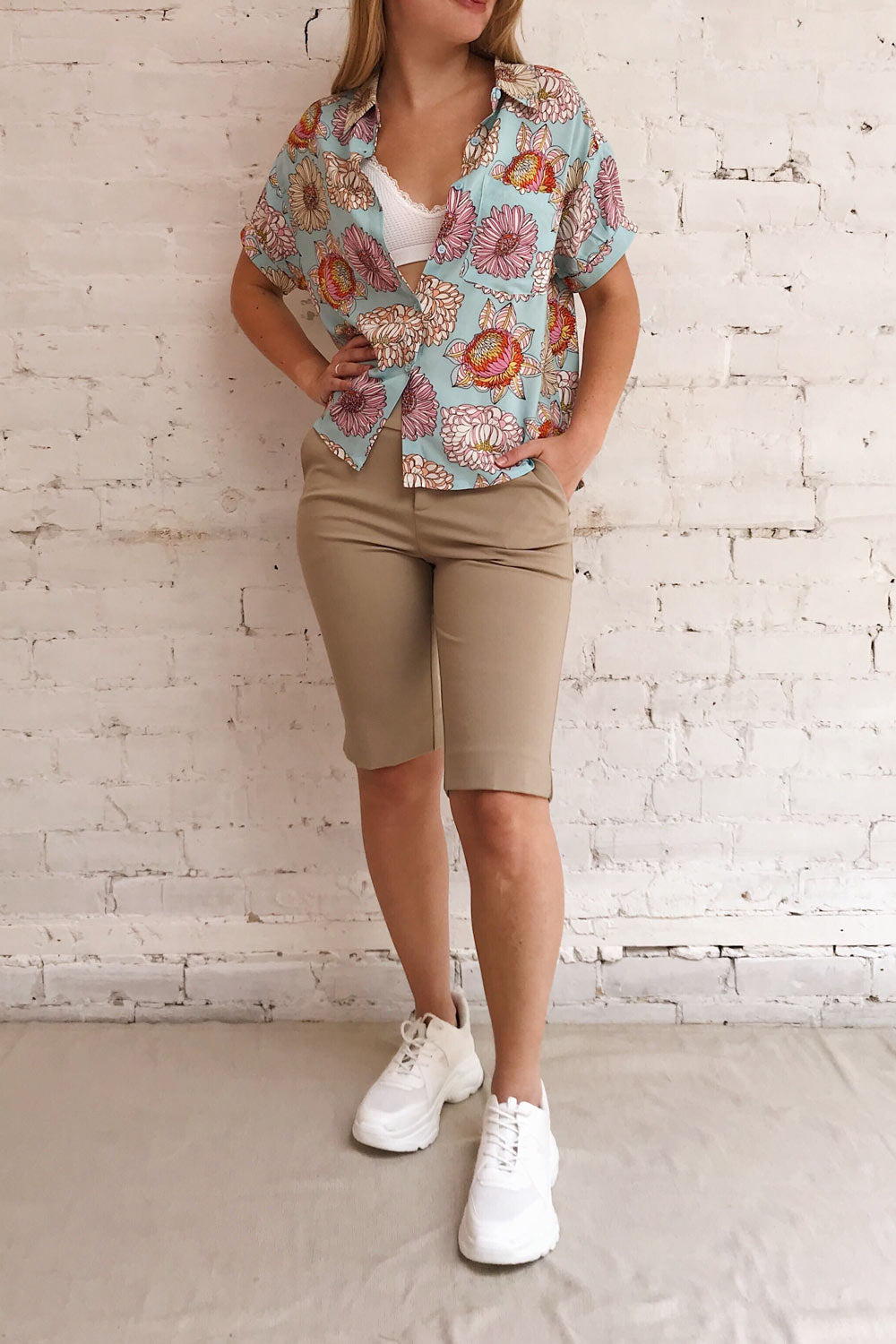 Jacinthe Colourful Floral Print Short Sleeve Shirt | Boutique 1861 model look
