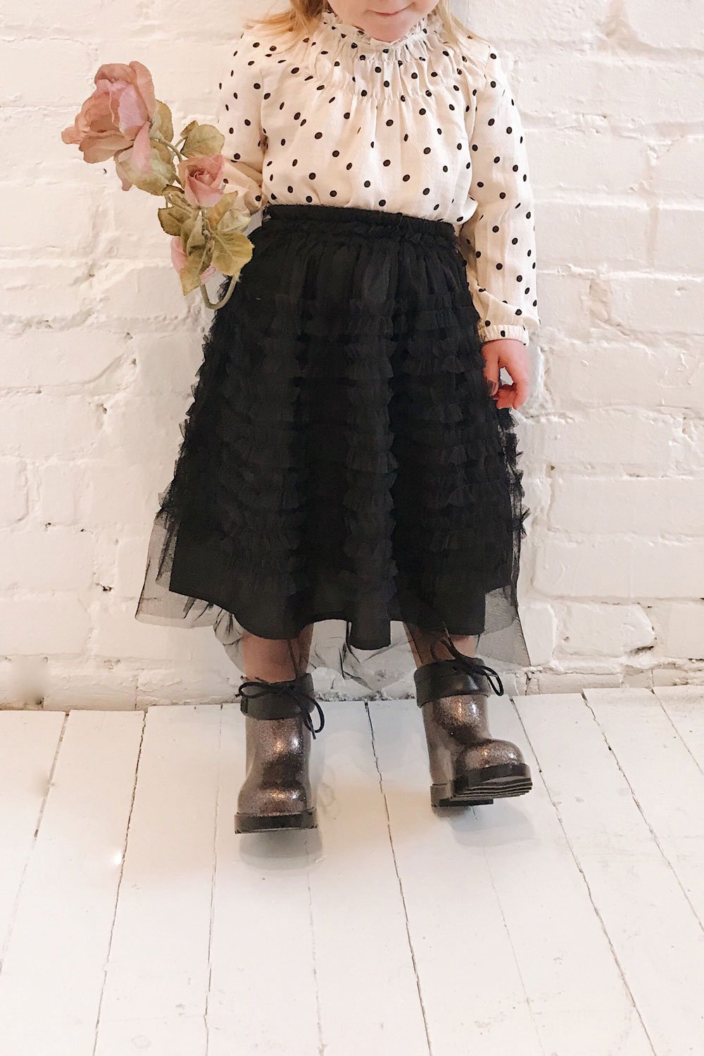 Lamiss Mini Black Ruffled Tulle Kid's Skirt | Boutique 1861 model look