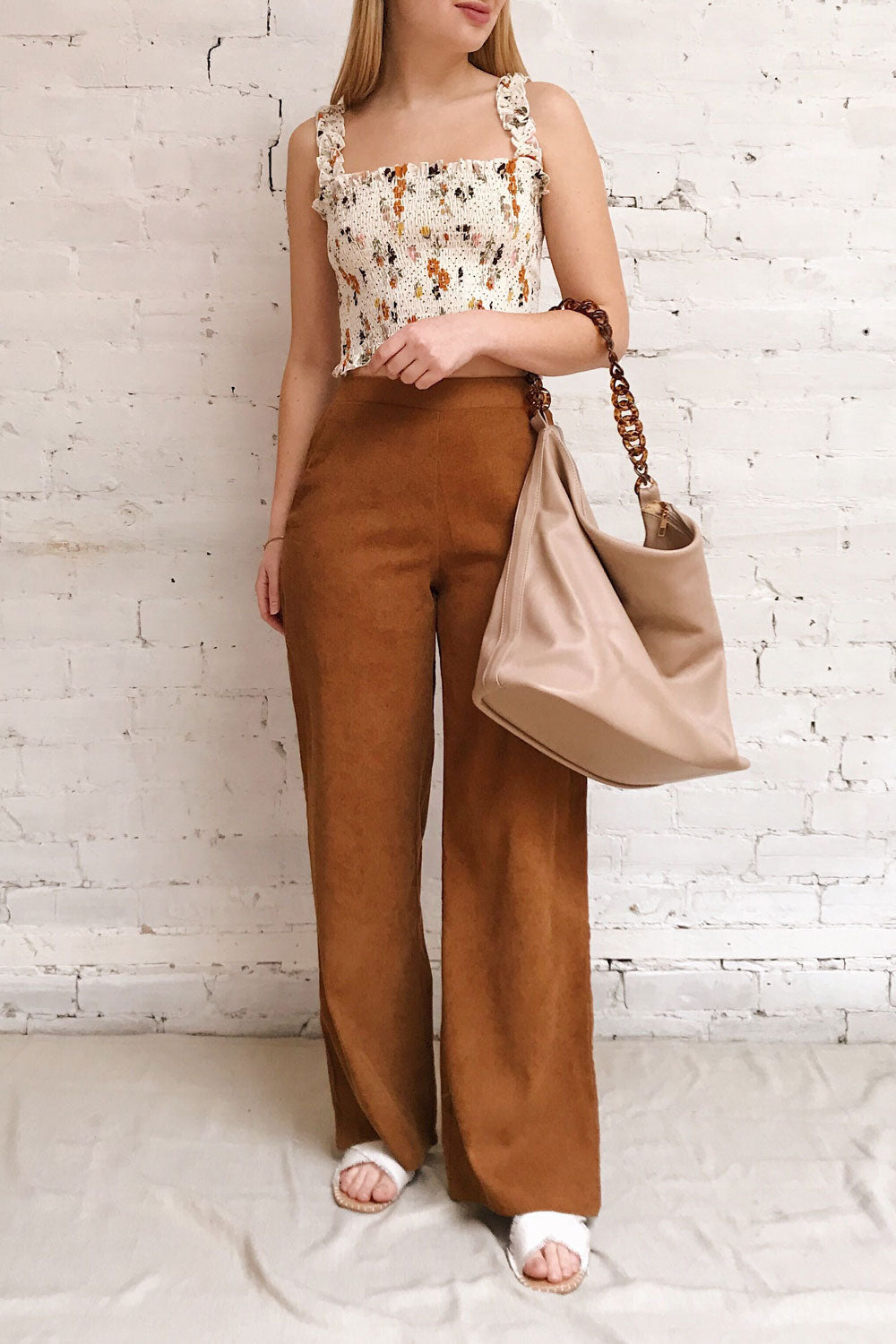 Tours Brown Corduroy Wide Leg Pants | La petite garçonne on model