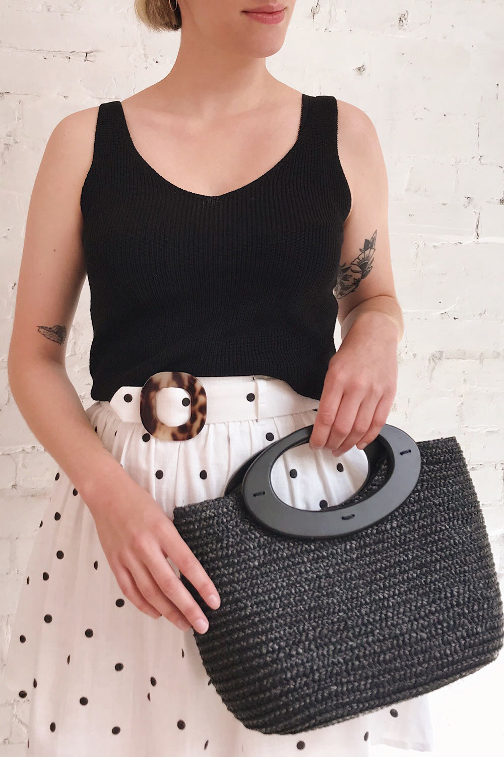 Moika Black Knitted V-Neck Cami | La petite garçonne on model