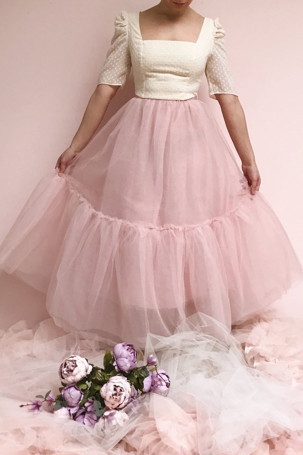 Philana Dusty Pink A-Line Tulle Skirt | Boutique 1861 on model