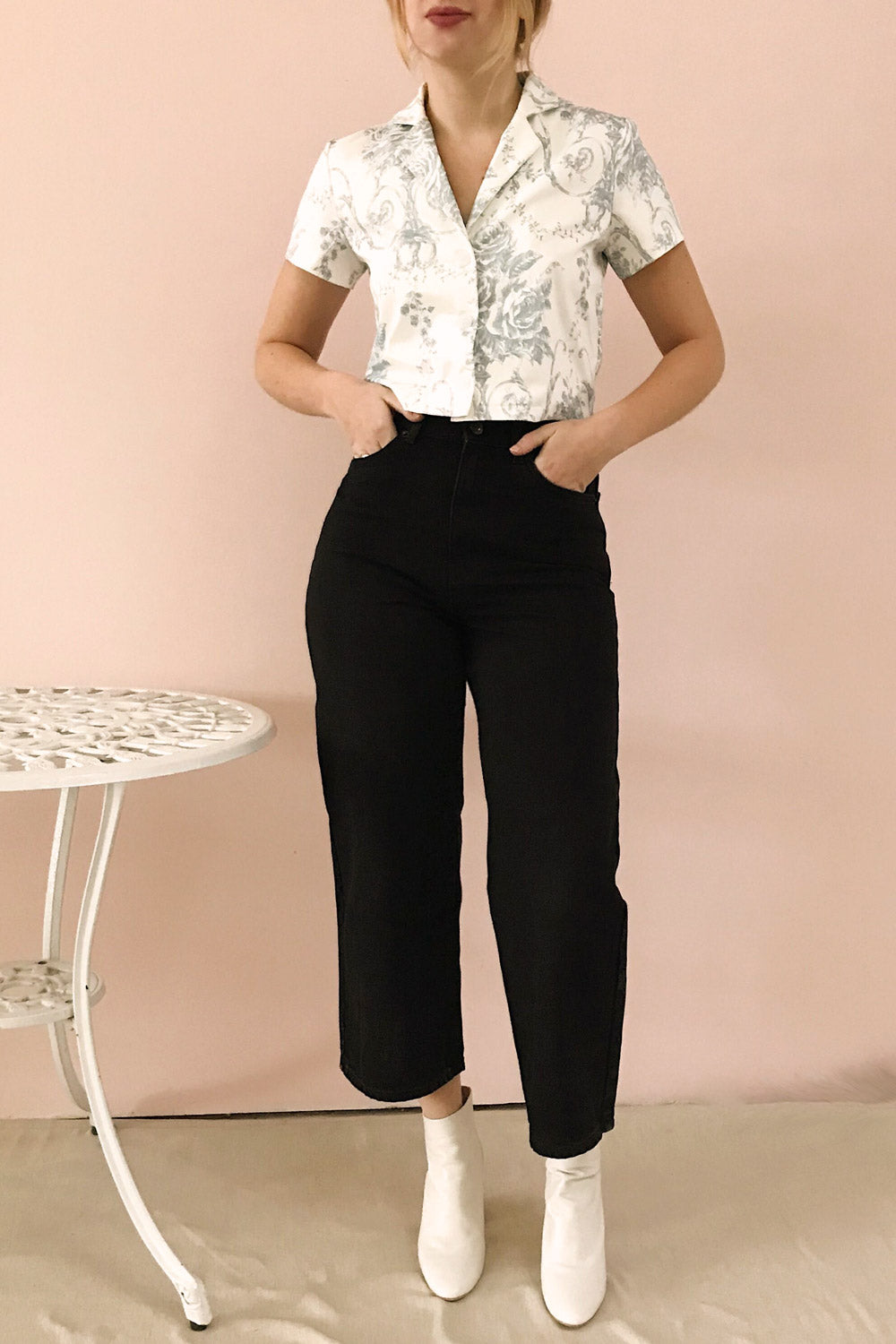 Rucka Black High-Waisted Flare Jeans | La petite garçonne on model