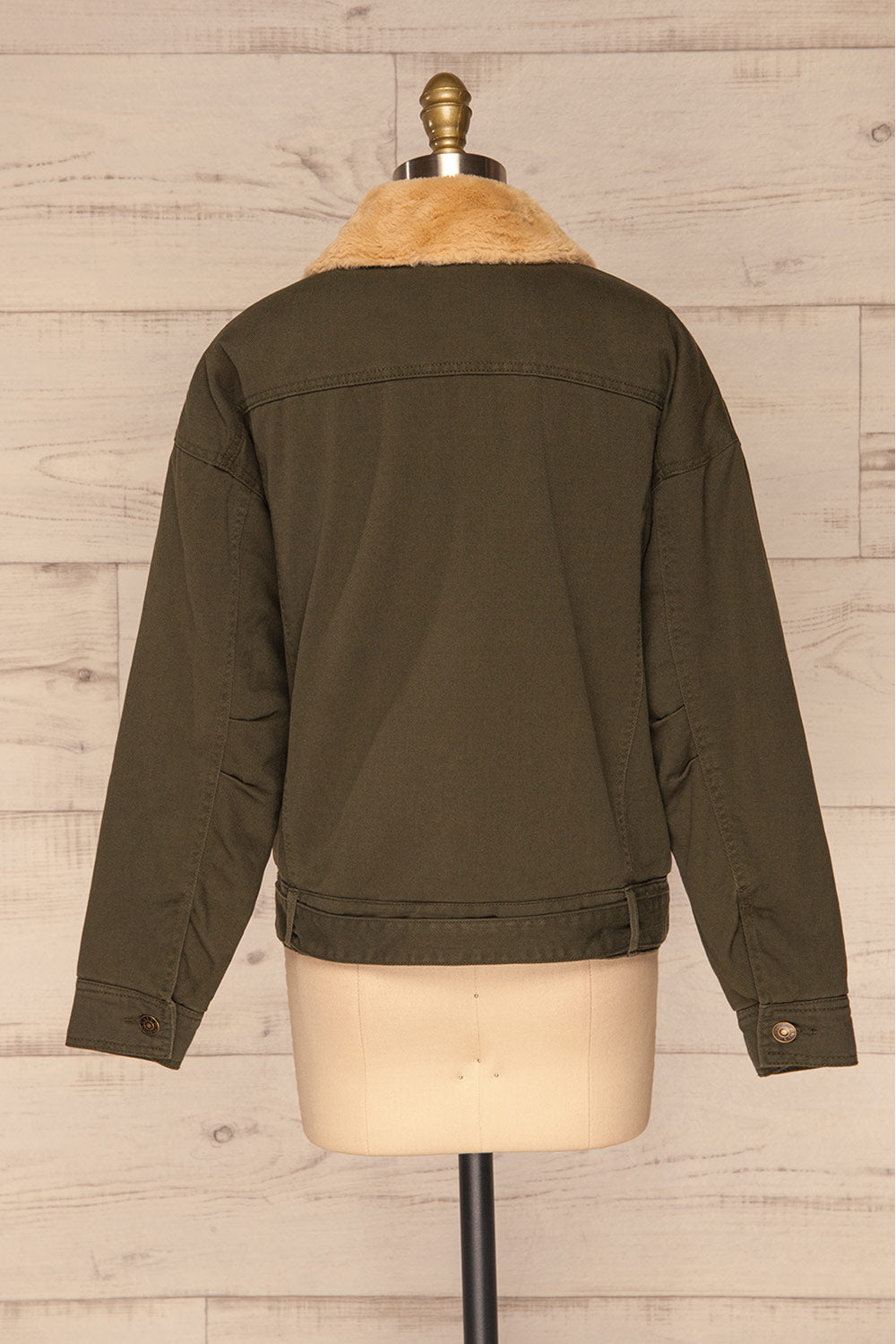 Torino Khaki Green Coat with Faux Fur Collar | La Petite Garçonne back view