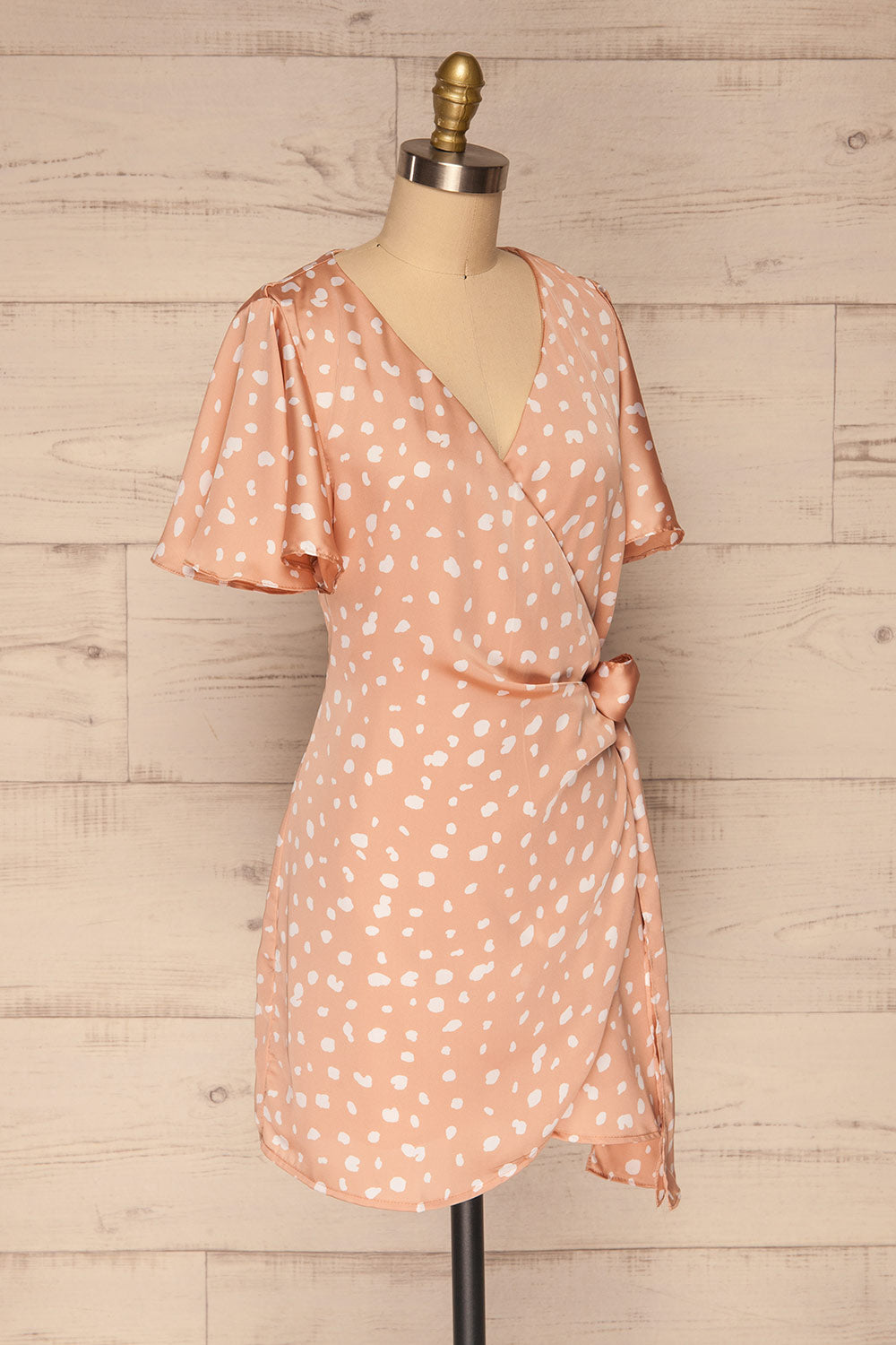 Tryphena Pink Short Sleeve Wrap Dress | La petite garçonne side view