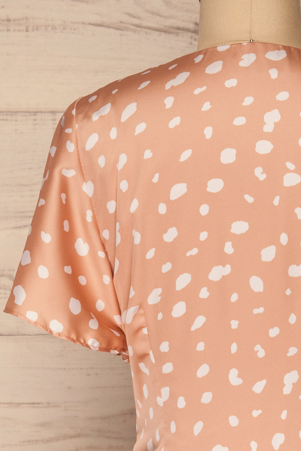 Tryphena Pink Short Sleeve Wrap Dress | La petite garçonne back close-up