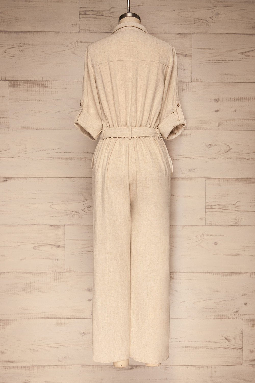 Tulcan Beige Linen Long Sleeved Jumpsuit back view | La petite garçonne