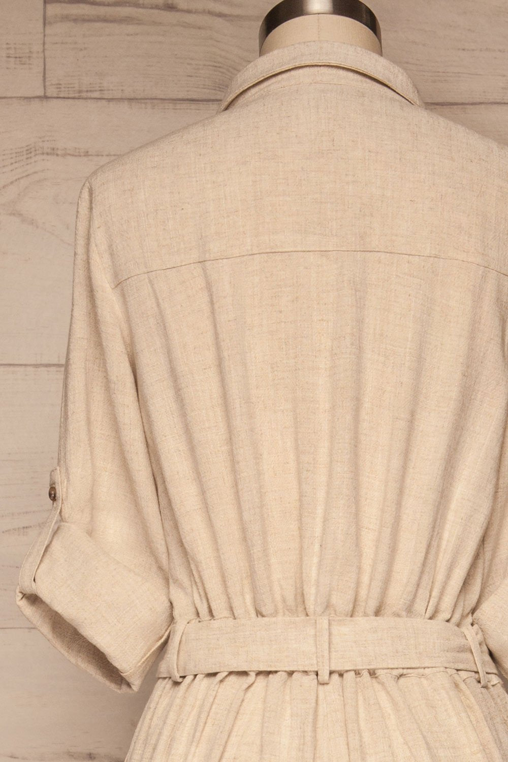 Tulcan Beige Linen Long Sleeved Jumpsuit back close up | La petite garçonne