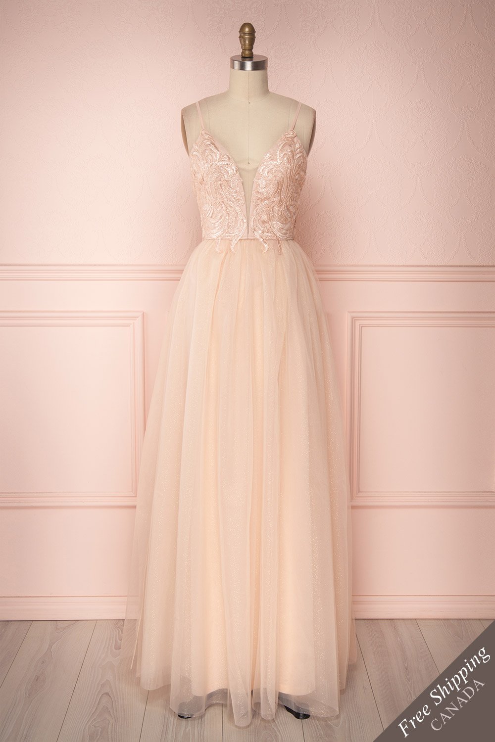Tuppence Light Pink Shimmering A-Line Maxi Prom Dress