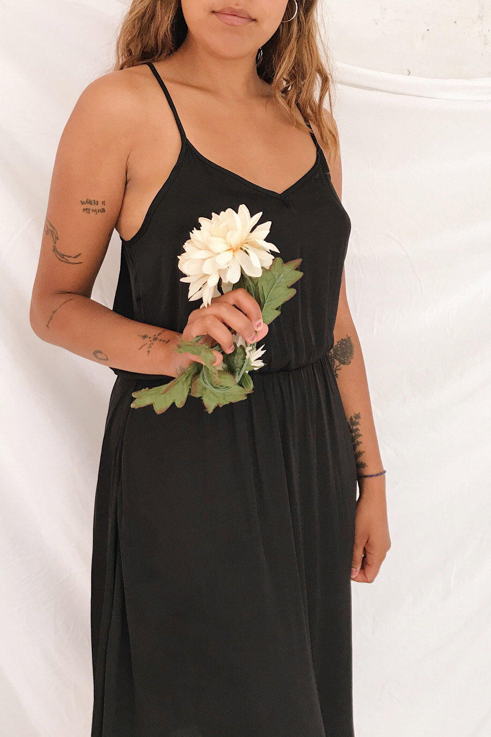 Udine Onyx Black Midi Dress | La Petite Garçonne on model